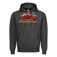 Charcoal Heather Jesus The Reason For The Season Zipper Hoodie - CowhideDigitalArt