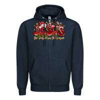 Navy Jesus The Reason For The Season Zipper Hoodie - CowhideDigitalArt