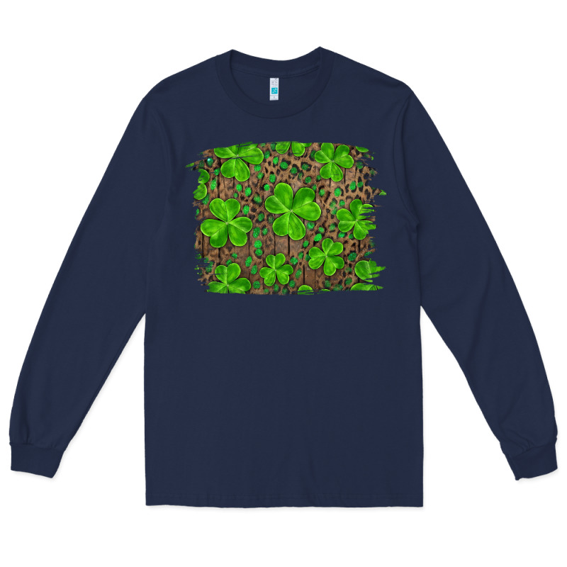 St Patrick's Day Shamrock And Leopard Distressed Background Long Sleeve Tee by RanaPortraitStore | Teevron