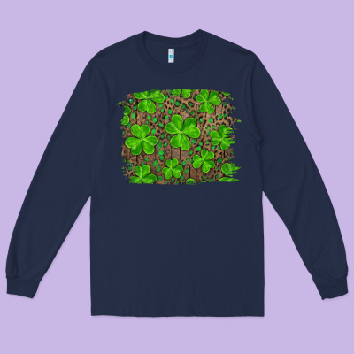 St Patrick's Day Shamrock And Leopard Distressed Background Long Sleeve Tee Designed By Ranaportraitstore