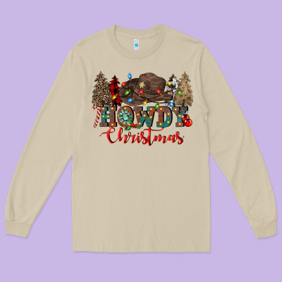 Howdy Christmas Long Sleeve Tee Designed By Cowgirlartshop