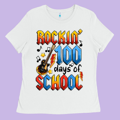 Rockin' 100 Days Of School Ladies Tee Designed By Artiststas