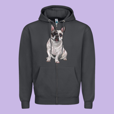 White Black French Bulldog Zipper Hoodie Designed By Lillyallendesigns