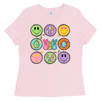 Bubblegum Pink easter day smiley faces Ladies Tee - Artiststas