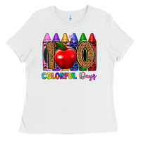 White 100 colorful day s Ladies Tee - Artiststas