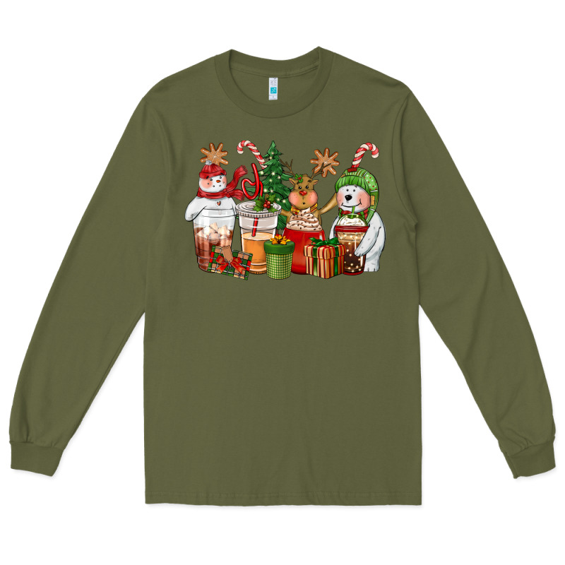Christmas Polar Bear Reindeer And Snowman Coffee C Long Sleeve Tee by CowGirlArtShop | Teevron