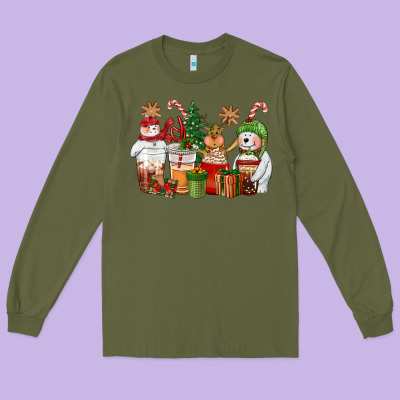 Christmas Polar Bear Reindeer And Snowman Coffee C Long Sleeve Tee Designed By Cowgirlartshop