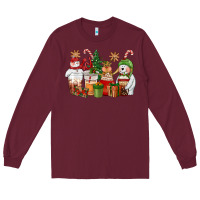 Burgundy christmas polar bear reindeer and snowman coffee c Long Sleeve Tee - CowGirlArtShop