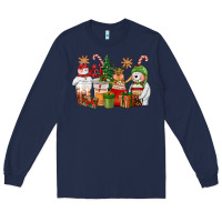 Navy christmas polar bear reindeer and snowman coffee c Long Sleeve Tee - CowGirlArtShop