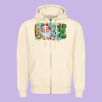 Love Santa Zipper Hoodie Designed By Cowhidedigitalart