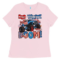 Bubblegum Pink red white and boom 4th of july Ladies Tee - Artiststas