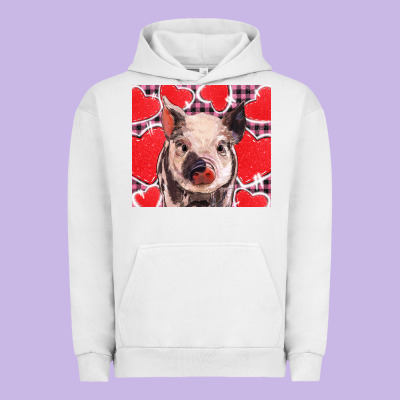 Valentine's Day Glitter Hearts Pig Urban Hoodie Designed By Barkaloodesign
