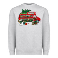 Heather Grey christmas santa claus with retro van Heavyweight Sweatshirt - BundleAndBundleShop