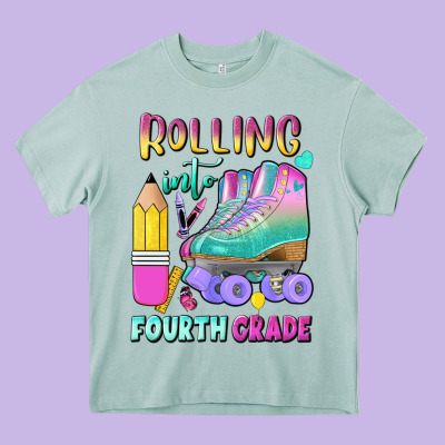 Rolling Into Fourth Grade Heavy Core Tee Designed By Bundleandbundleshop
