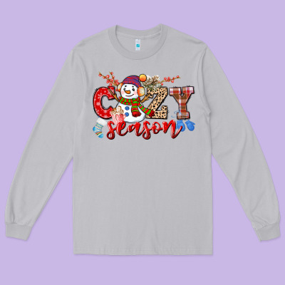 Cozy Season Snowman Long Sleeve Tee Designed By Cowgirlartshop