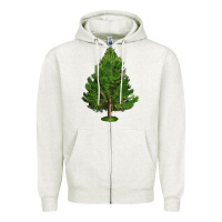 Oatmeal Heather White Pine Tree Illustrations Zipper Hoodie - LillyAllenDesigns