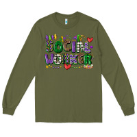 Army Green social worker mardi gras cowgirl Long Sleeve Tee - CowGirlArtShop