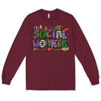 Burgundy social worker mardi gras cowgirl Long Sleeve Tee - CowGirlArtShop