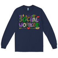 Navy social worker mardi gras cowgirl Long Sleeve Tee - CowGirlArtShop