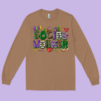 Social Worker Mardi Gras Cowgirl Long Sleeve Tee Designed By Cowgirlartshop