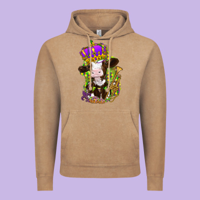 Mardi Gras Cow Vintage Hoodie Designed By Howdyjamesfarm