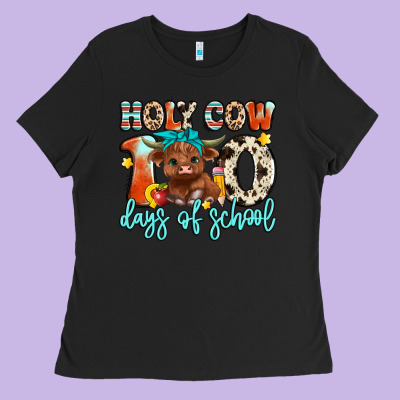 Holy Cow 100 Days Of School Ladies Tee Designed By Artiststas