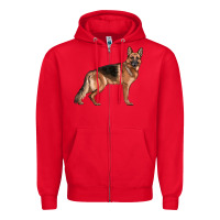 Red German Shepherd Dog Illustrations Zipper Hoodie - LillyAllenDesigns