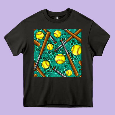 Softball Bat With Leopard And Glitter Seamless Pattern Heavy Core Tee Designed By Bundleandbundleshop