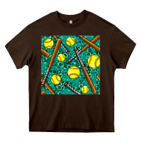 Chocolate Brown softball bat with leopard and glitter seamless pattern Heavy Core Tee - BundleAndBundleShop