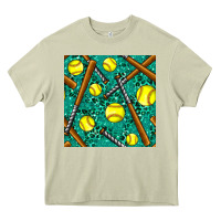 Mossy softball bat with leopard and glitter seamless pattern Heavy Core Tee - BundleAndBundleShop