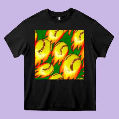 Softball Fire Ball Seamless Pattern Heavy Core Tee Designed By Bundleandbundleshop