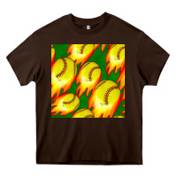 Chocolate Brown softball fire ball seamless pattern Heavy Core Tee - BundleAndBundleShop