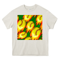 Cream softball fire ball seamless pattern Heavy Core Tee - BundleAndBundleShop