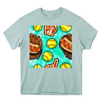 Arona softball glove and hotdog seamless pattern Heavy Core Tee - BundleAndBundleShop