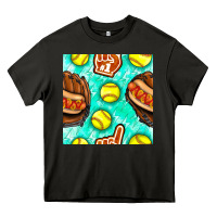 Asphalt softball glove and hotdog seamless pattern Heavy Core Tee - BundleAndBundleShop