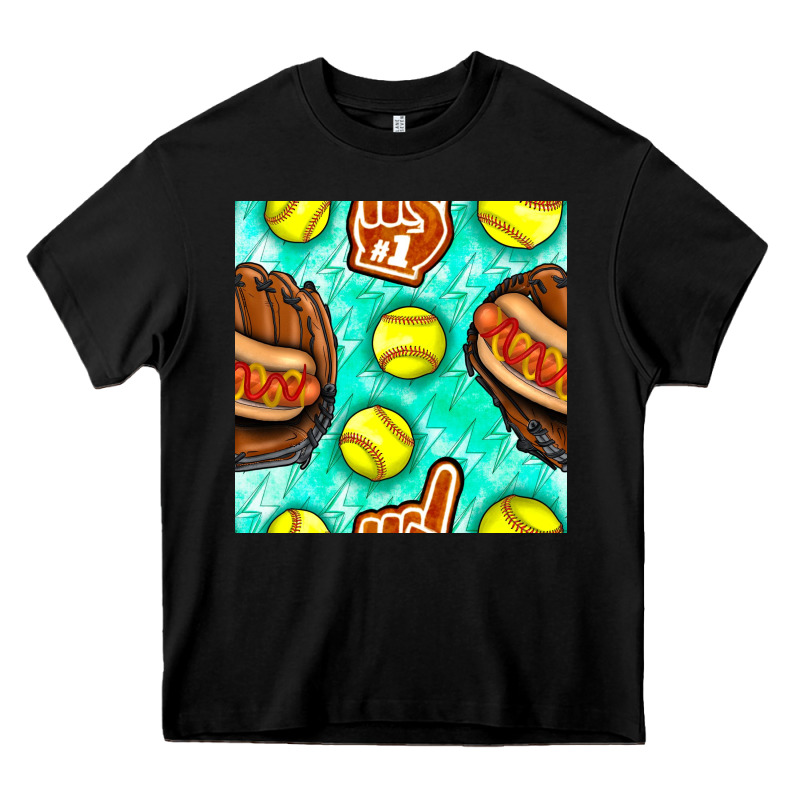 Softball Glove And Hotdog Seamless Pattern Heavy Core Tee by BundleAndBundleShop | Teevron