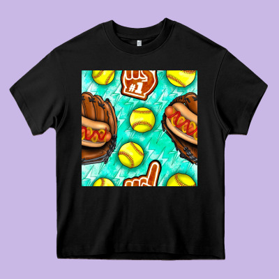 Softball Glove And Hotdog Seamless Pattern Heavy Core Tee Designed By Bundleandbundleshop