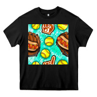 Black softball glove and hotdog seamless pattern Heavy Core Tee - BundleAndBundleShop