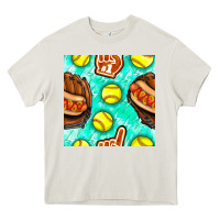 Cream softball glove and hotdog seamless pattern Heavy Core Tee - BundleAndBundleShop