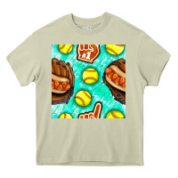 Mossy softball glove and hotdog seamless pattern Heavy Core Tee - BundleAndBundleShop