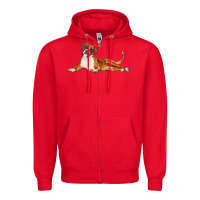 Red Boxer Dog Illustrations Zipper Hoodie - LillyAllenDesigns