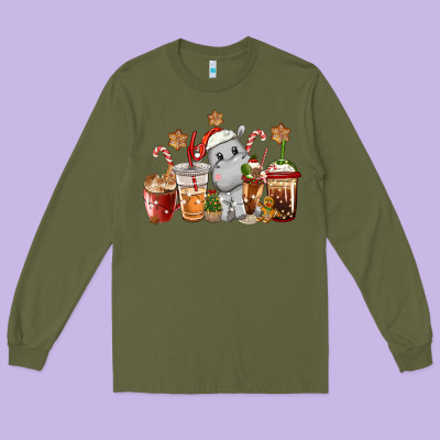 Hippopotamus Coffee Cups Christmas Long Sleeve Tee Designed By Cowgirlartshop