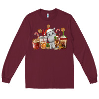 Burgundy hippopotamus coffee cups christmas Long Sleeve Tee - CowGirlArtShop