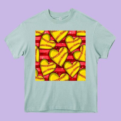 Softball Hearts Seamless Pattern Heavy Core Tee Designed By Bundleandbundleshop