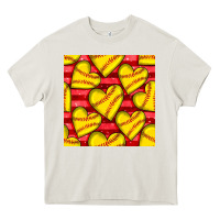 Cream softball hearts seamless pattern Heavy Core Tee - BundleAndBundleShop