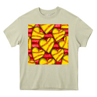Mossy softball hearts seamless pattern Heavy Core Tee - BundleAndBundleShop