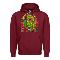 Burgundy Merry Rexmas Zipper Hoodie - CowhideDigitalArt