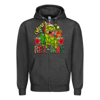 Charcoal Heather Merry Rexmas Zipper Hoodie - CowhideDigitalArt