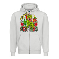 Dove Grey Merry Rexmas Zipper Hoodie - CowhideDigitalArt