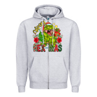 Heather Grey Merry Rexmas Zipper Hoodie - CowhideDigitalArt